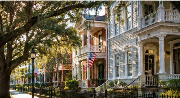 Historic homes in downtown Wilmington NC on a history and architecture walking route