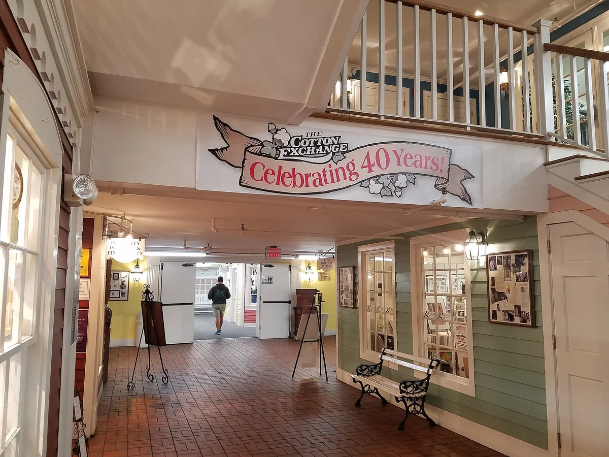 Interior walkway and Cotton Exchange sign inside the Wilmington complex