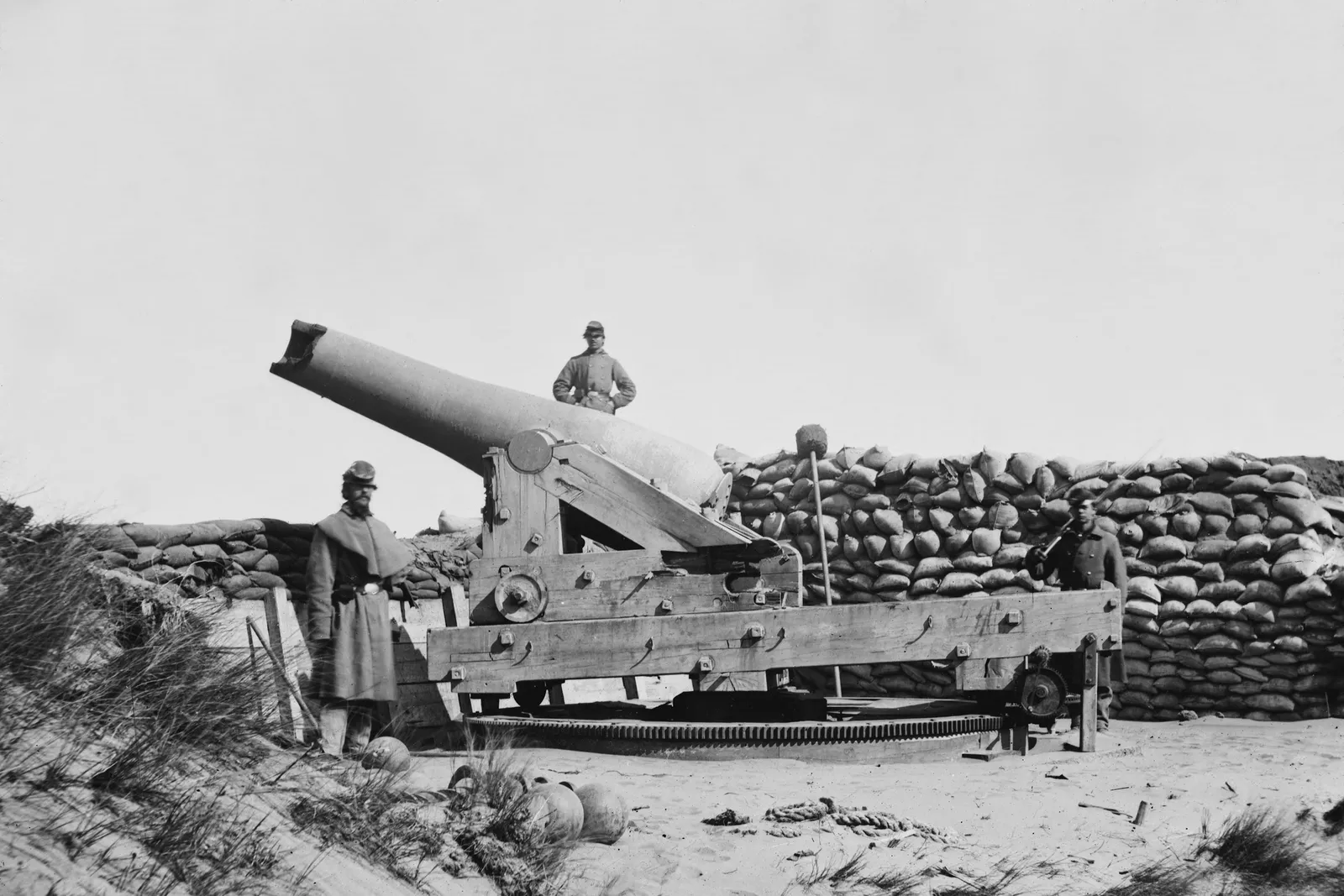 Historic Fort Fisher artillery position in North Carolina, photographed in 1865