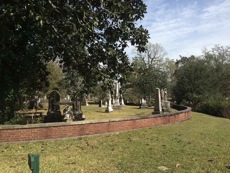 Atmospheric historic cemetery entrance inspired by Oakdale Cemetery in Wilmington NC