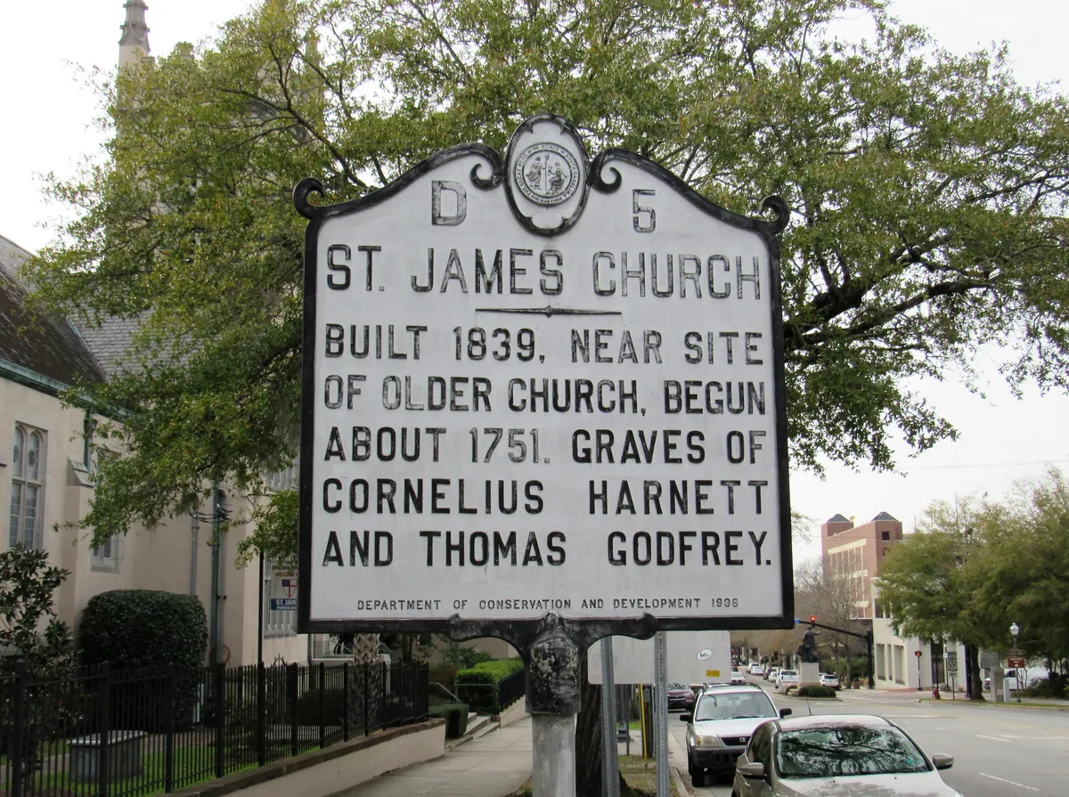 St. James Church historical marker on South Third Street in Wilmington