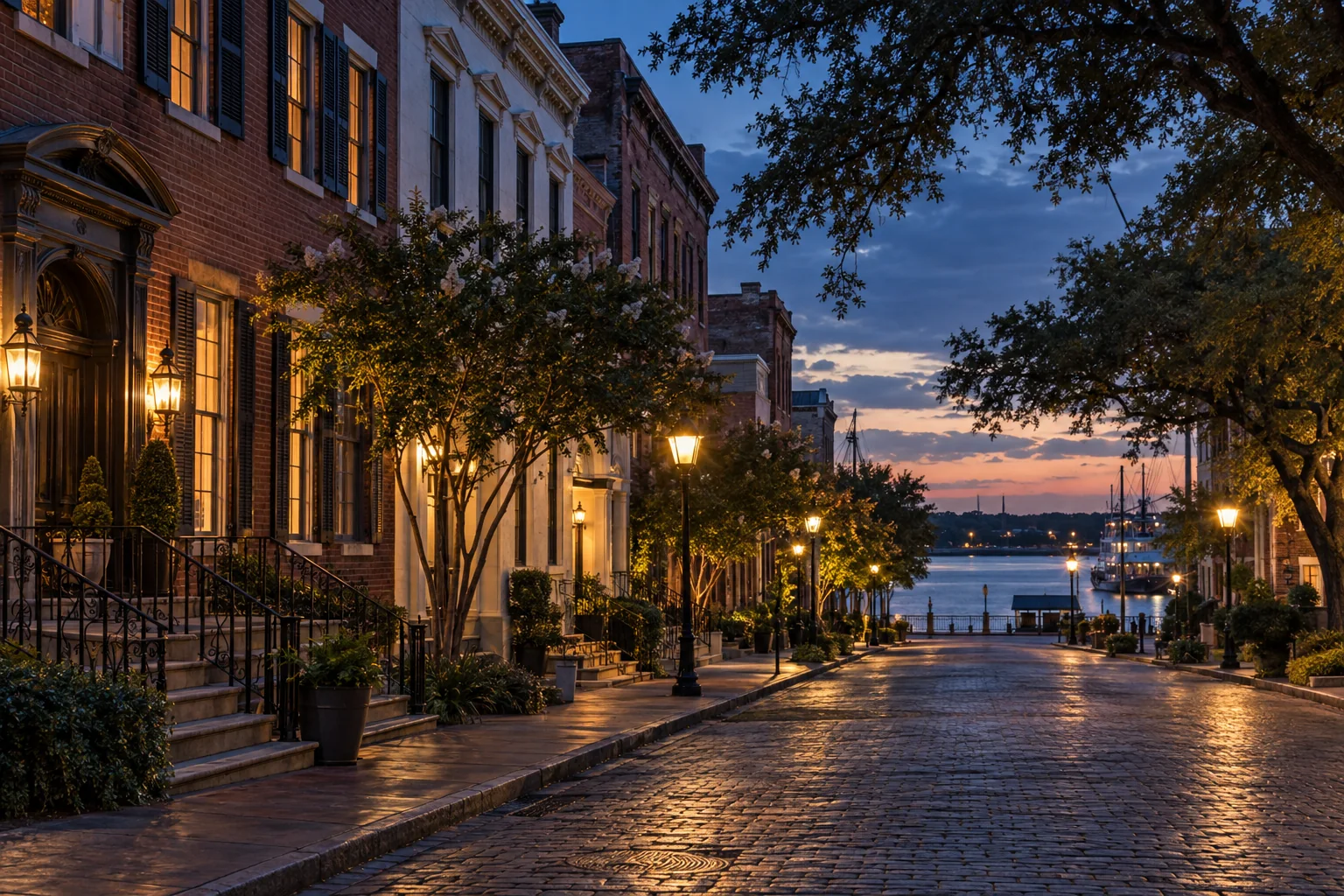 Atmospheric evening view of historic downtown Wilmington for a ghost tour reviews article
